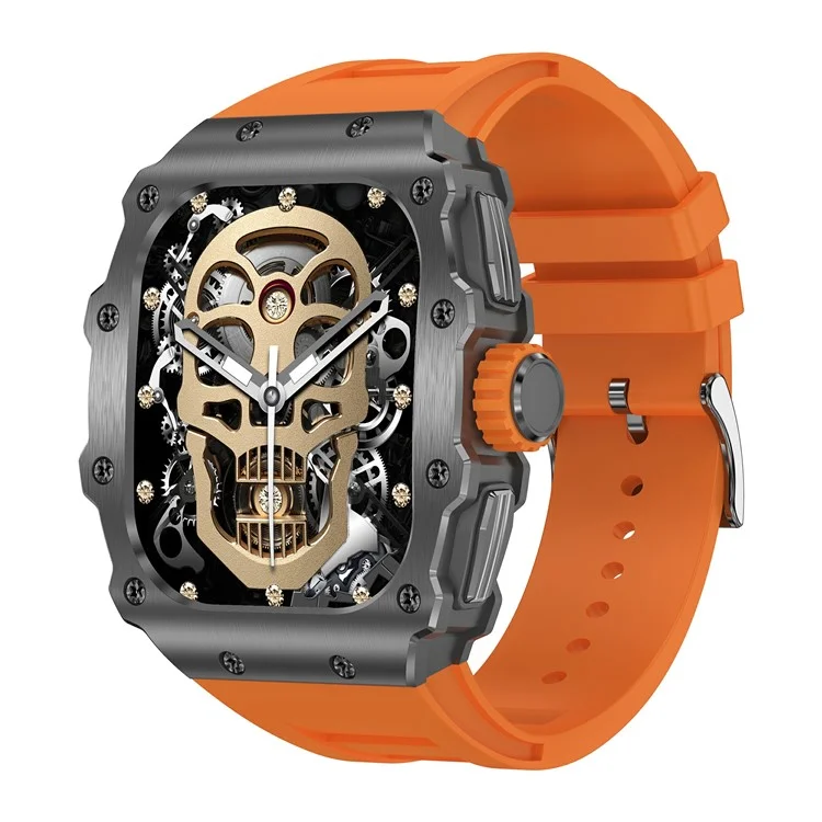 AK65 Smartwatch de 1,95 polegadas para homens, com monitoramento de saúde do sono, chamada Bluetooth, relógio esportivo - Armação preta + Pulseira laranja