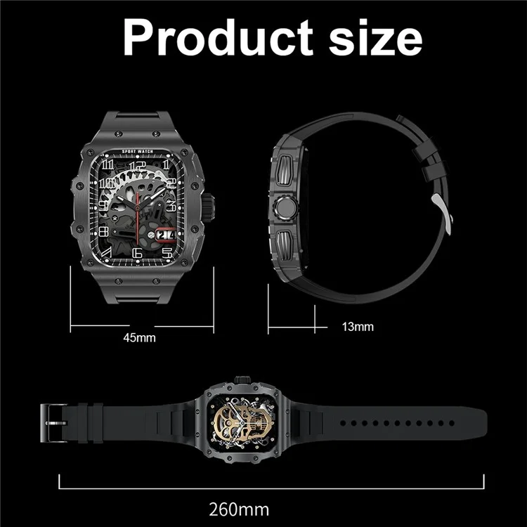 AK65 1,95 Pouces Hommes Smart Watch Sleep Health Monitoring Bluetooth Calling Sports Watch - Cadre Noir + Sangle Orange