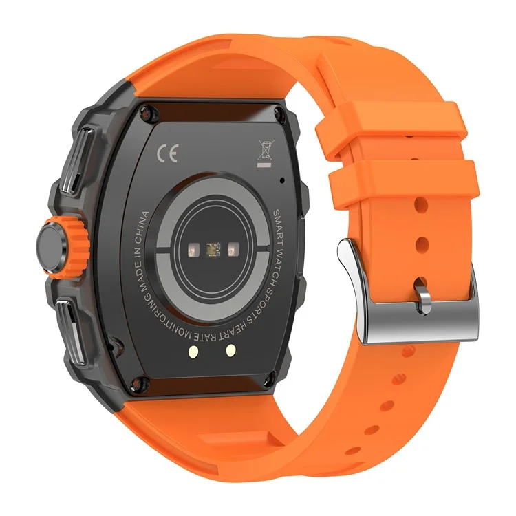 AK65 Smartwatch de 1,95 polegadas para homens, com monitoramento de saúde do sono, chamada Bluetooth, relógio esportivo - Armação preta + Pulseira laranja