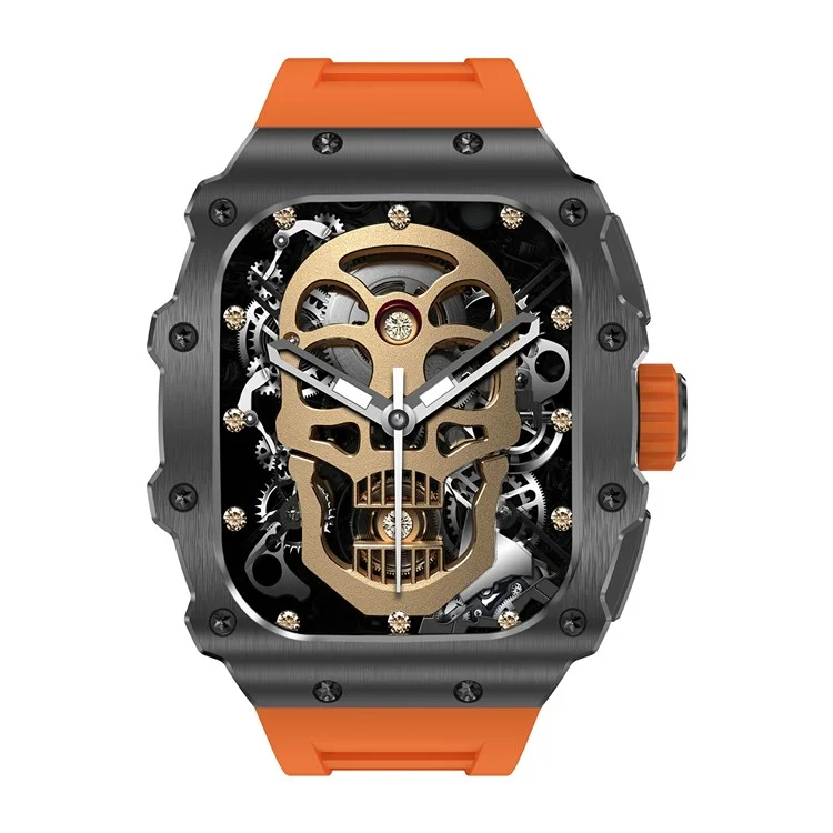 AK65 Smartwatch de 1,95 polegadas para homens, com monitoramento de saúde do sono, chamada Bluetooth, relógio esportivo - Armação preta + Pulseira laranja