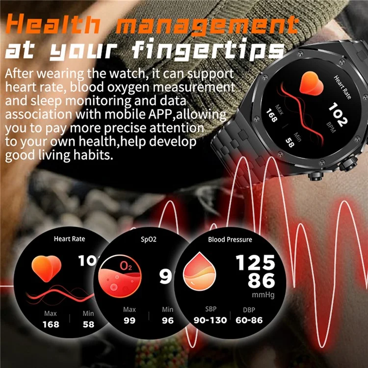 AK68 Steel Strap Smart Watch 1.43-inch AMOLED Screen Health Monitoring Bluetooth-compatible Calling Sports Watch - Blue