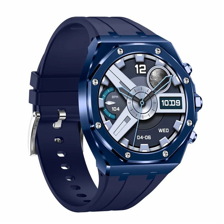 AK68 Silicone Strap 1.43-inch AMOLED Screen Smart Watch Bluetooth-compatible Call Health Monitoring Sports Watch - Blue