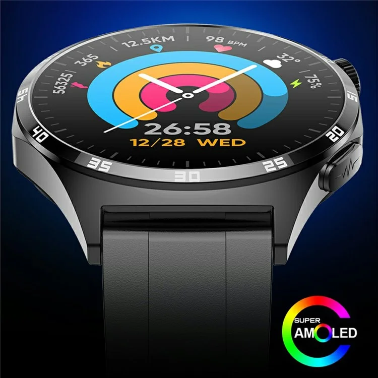 MT300 AMOLED Sports Watch Bluetooth Llamado ECG Glucosa Glucosa Monitoreo Smart Watch - Negro