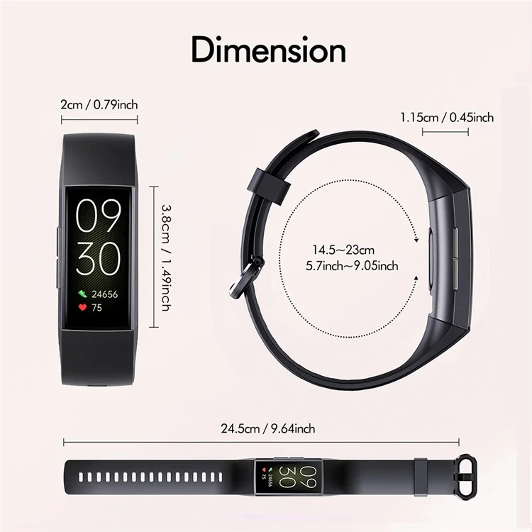 C67 AMOLED Screen Watch Sleep Monitor Wrist Bracelet Waterproof Smart Band (Button Control) - Black