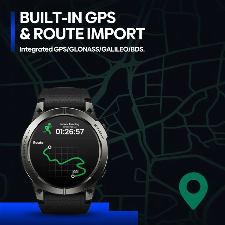 Zeblaze Stratos 3 Pro 1,43-дюймовый Bluetooth Call Monitor Monitor GPS Sports Smart Watch - Черный