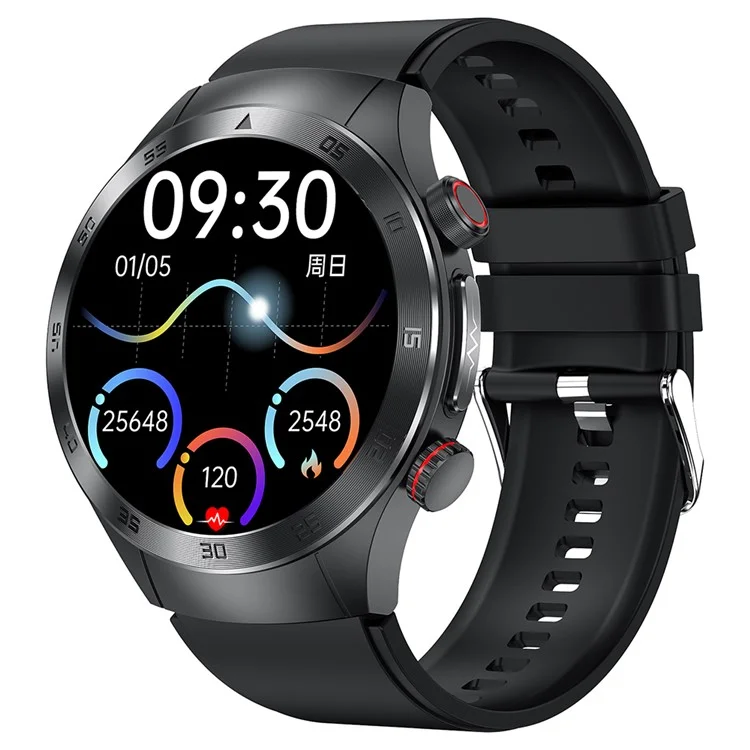 E800 1,49-Zoll-AMOLED-Bildschirm Bluetooth-Anruf Lasertheraphie EKG Smartwatch, Silikonarmband - Schwarz
