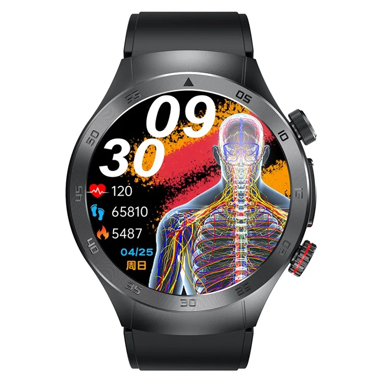 E800 1,49-Zoll-AMOLED-Bildschirm Bluetooth-Anruf Lasertheraphie EKG Smartwatch, Silikonarmband - Schwarz