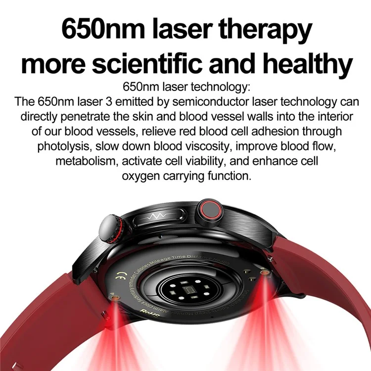 E800 1,49-Zoll-AMOLED-Bildschirm Bluetooth-Anruf Lasertheraphie EKG Smartwatch, Silikonarmband - Schwarz