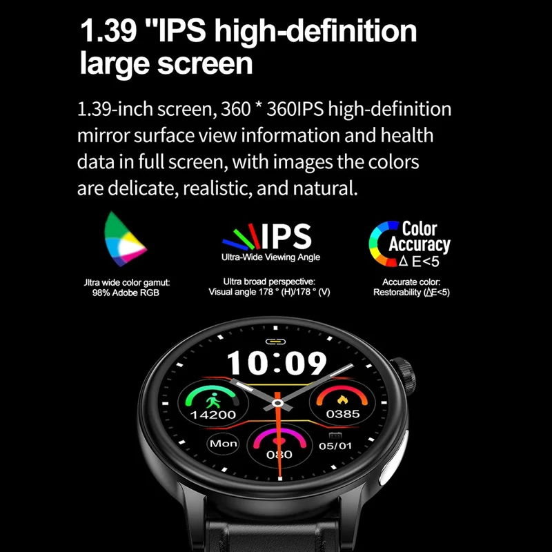 ET470 1.39'' AMOLED-Водонепроницаемые Смарт-часы с монитором насыщения крови / сна / частоты сердечных сокращений - Черные