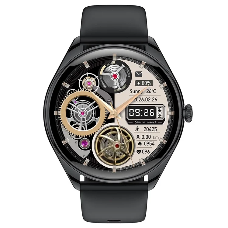 MT55 1,43-Zoll AMOLED-Bildschirm Herzfrequenz-Überwachung Sporttracker Smartwatch, Silikonarmband - Schwarz