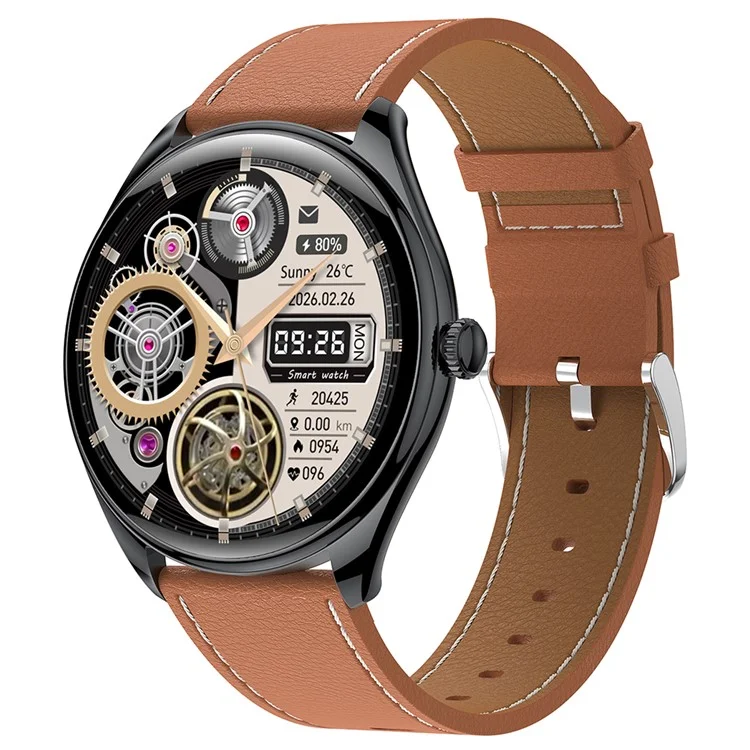 MT55 1,43-Zoll AMOLED-Bildschirm Herzfrequenz-Schlafmonitor Fitness-Tracker Smartwatch, Lederarmband - Schwarz