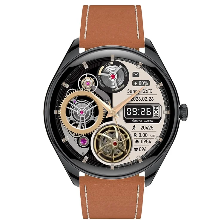 MT55 1,43-Zoll AMOLED-Bildschirm Herzfrequenz-Schlafmonitor Fitness-Tracker Smartwatch, Lederarmband - Schwarz