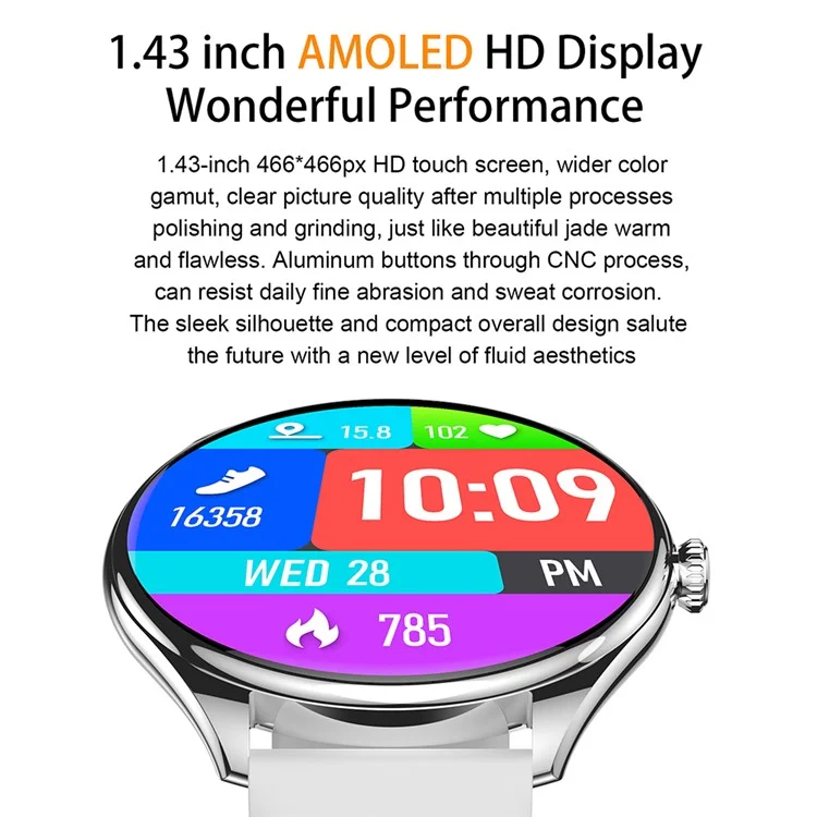 MT55 1,43-Zoll AMOLED-Bildschirm Herzfrequenz-Schlafmonitor Fitness-Tracker Smartwatch, Lederarmband - Schwarz
