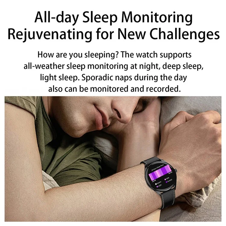 MT55 1,43-Zoll AMOLED-Bildschirm Herzfrequenz-Schlafmonitor Fitness-Tracker Smartwatch, Lederarmband - Schwarz
