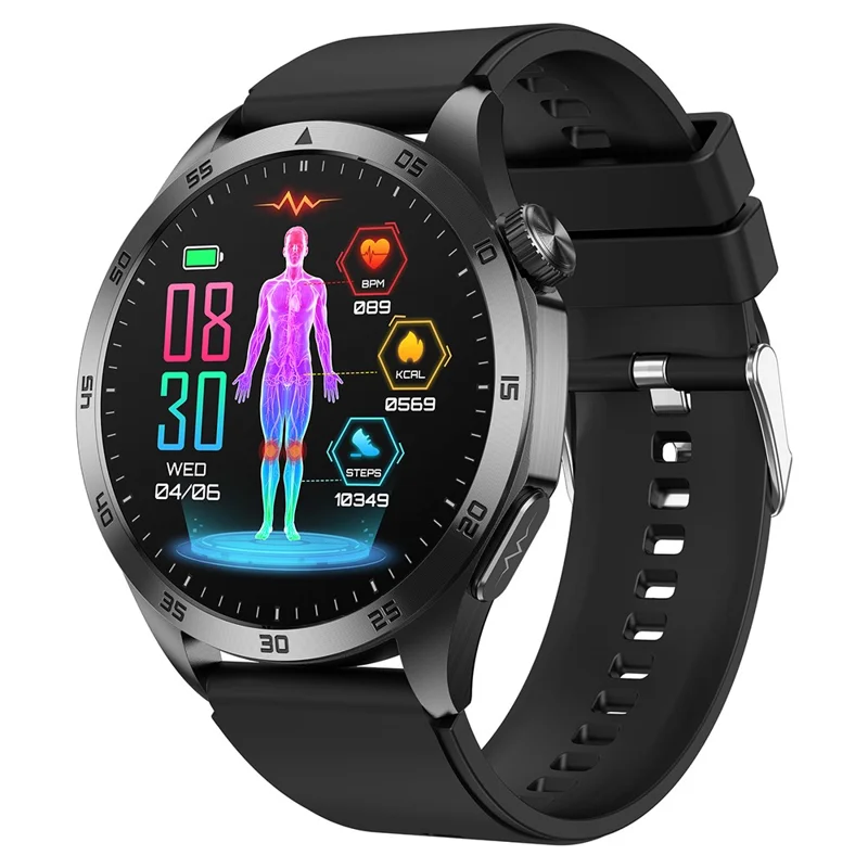 Relógio inteligente ET485 com tela AMOLED de 1,43 polegadas, Bluetooth, monitoramento de saúde ECG, pulseira de silicone - Preto