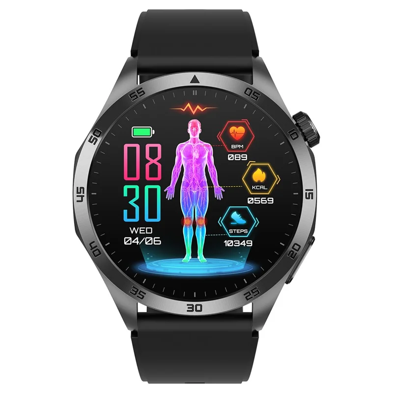 Relógio inteligente ET485 com tela AMOLED de 1,43 polegadas, Bluetooth, monitoramento de saúde ECG, pulseira de silicone - Preto