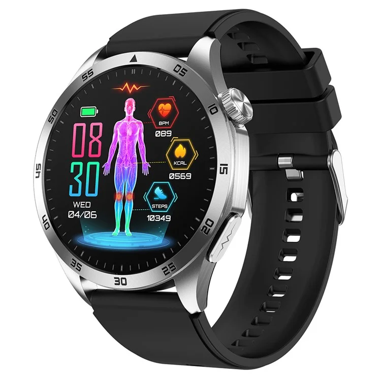 ET485 1.43-inch AMOLED Screen Bluetooth-compatible Call Health Monitoring ECG Smart Watch, Silicone Strap - Silver