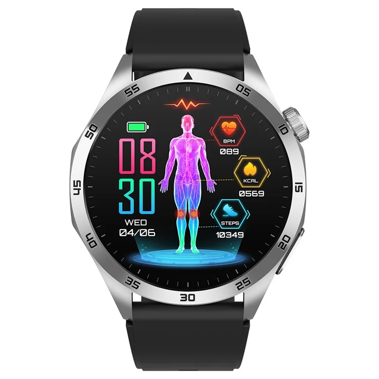 ET485 1.43-inch AMOLED Screen Bluetooth-compatible Call Health Monitoring ECG Smart Watch, Silicone Strap - Silver