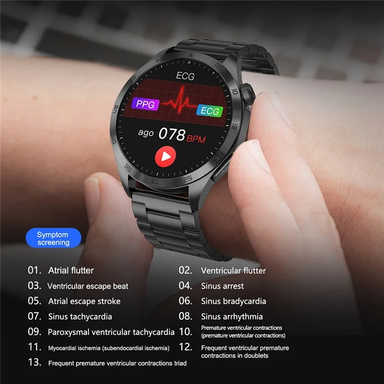 ET485 1.43-inch AMOLED Screen Bluetooth-compatible Call Health Monitoring ECG Smart Watch, Silicone Strap - Silver