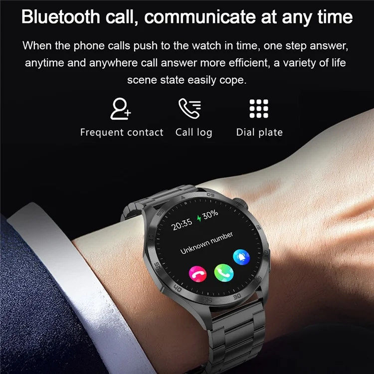 ET485 1.43-inch AMOLED Screen Bluetooth-compatible Call Health Monitoring ECG Smart Watch, Silicone Strap - Silver