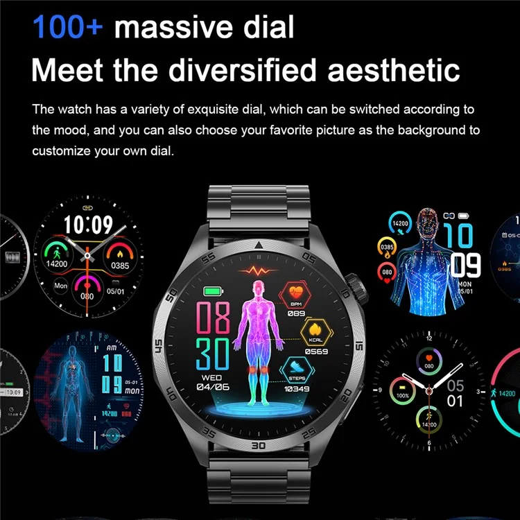 ET485 1.43-inch AMOLED Screen Bluetooth-compatible Call Health Monitoring ECG Smart Watch, Silicone Strap - Silver