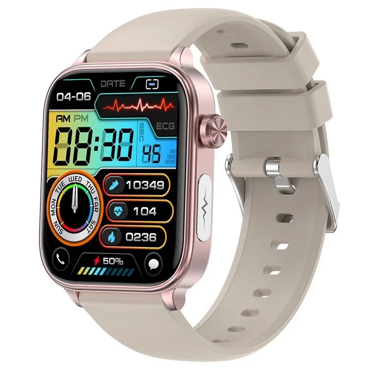 ET570 1.96" Smart Watch Bluetooth-compatible Call Heart Rate Fitness Tracker with Silicone Strap - Beige