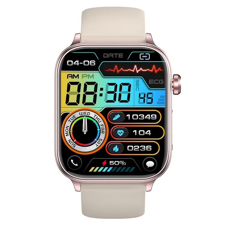 ET570 1.96" Smart Watch Bluetooth-compatible Call Heart Rate Fitness Tracker with Silicone Strap - Beige