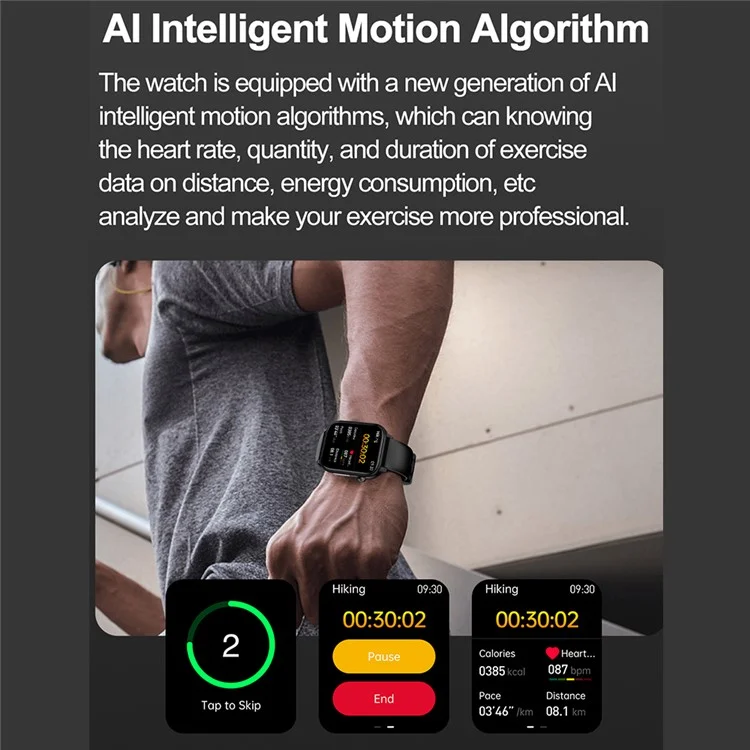 ET570 1.96" Smart Watch Bluetooth-compatible Call Heart Rate Fitness Tracker with Silicone Strap - Beige