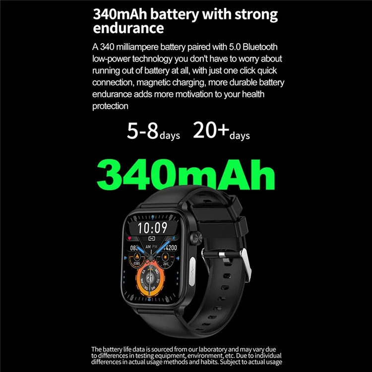 ET570 Smart Watch with Bluetooth-compatible Call, ECG, Body Temperature, Heart Rate, Blood Pressure, Multi-Sport Modes - Leather Strap - Black