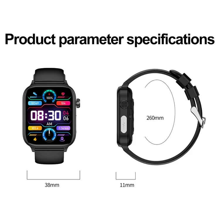 ET570 Smart Watch with Bluetooth-compatible Call, ECG, Body Temperature, Heart Rate, Blood Pressure, Multi-Sport Modes - Leather Strap - Black