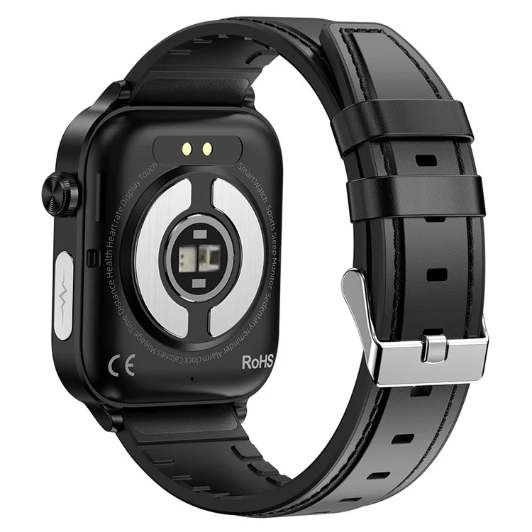 ET570 Smart Watch with Bluetooth-compatible Call, ECG, Body Temperature, Heart Rate, Blood Pressure, Multi-Sport Modes - Leather Strap - Black