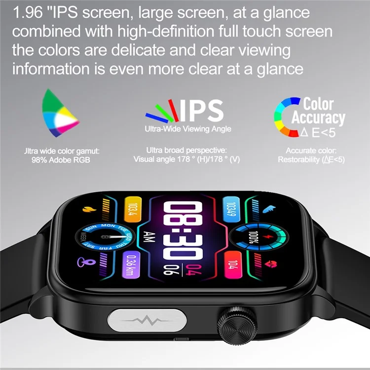 ET570 Smart Watch with Bluetooth-compatible Call, ECG, Body Temperature, Heart Rate, Blood Pressure, Multi-Sport Modes - Leather Strap - Black