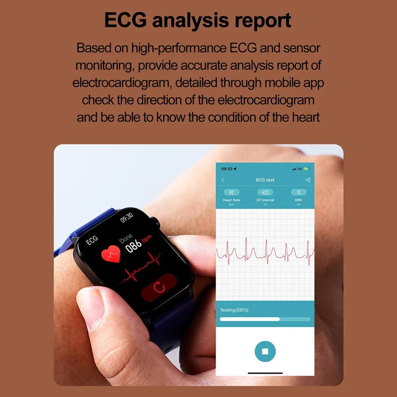 ET570 Smart Watch with Bluetooth-compatible Call, ECG, Body Temperature, Heart Rate, Blood Pressure, Multi-Sport Modes - Leather Strap - Brown