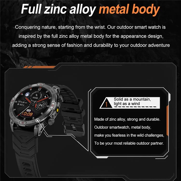 KC86 Men's Smart Watch 1ATM Waterproof Bracelet with Altitude Barometric Pressure Measurement - Black