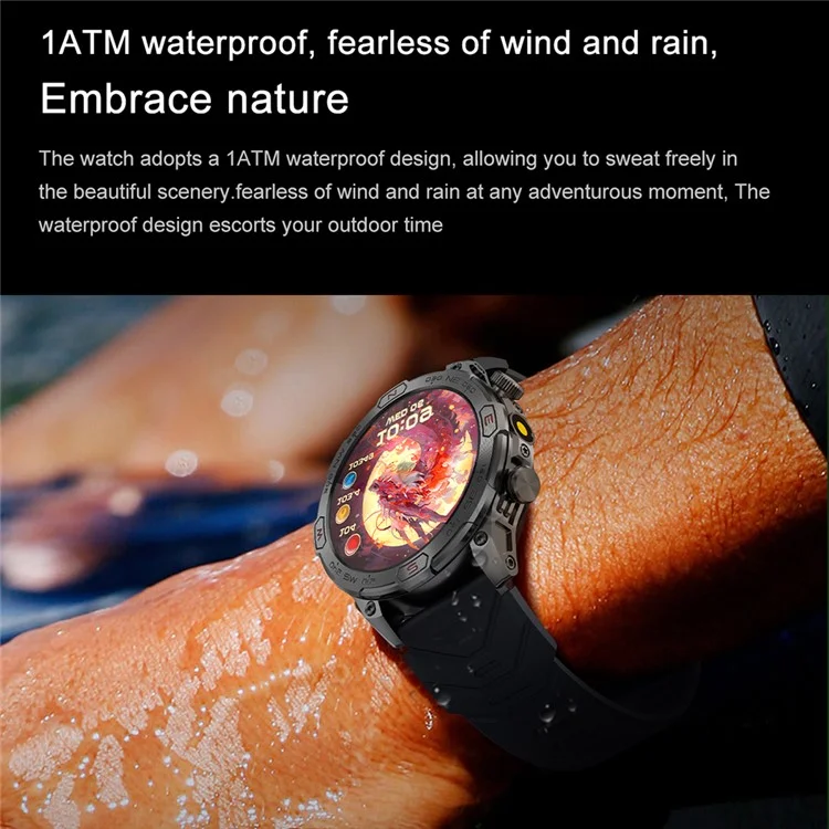 KC86 Men's Smart Watch 1ATM Waterproof Bracelet with Altitude Barometric Pressure Measurement - Black