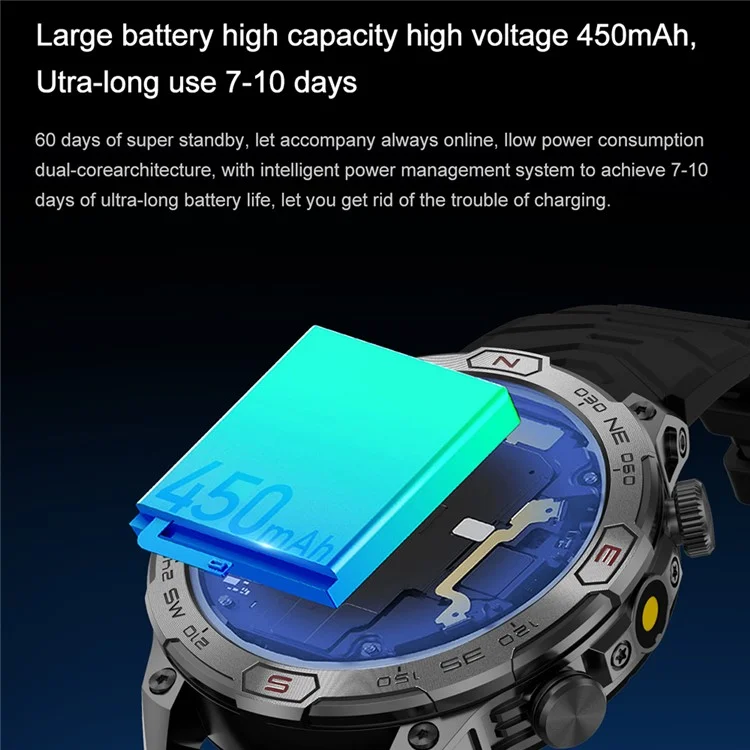 KC86 Men's Smart Watch 1ATM Waterproof Bracelet with Altitude Barometric Pressure Measurement - Black