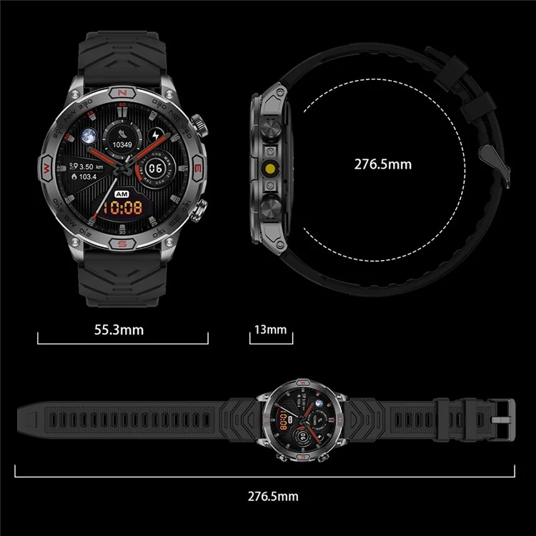 KC86 Men's Smart Watch 1ATM Waterproof Bracelet with Altitude Barometric Pressure Measurement - Black