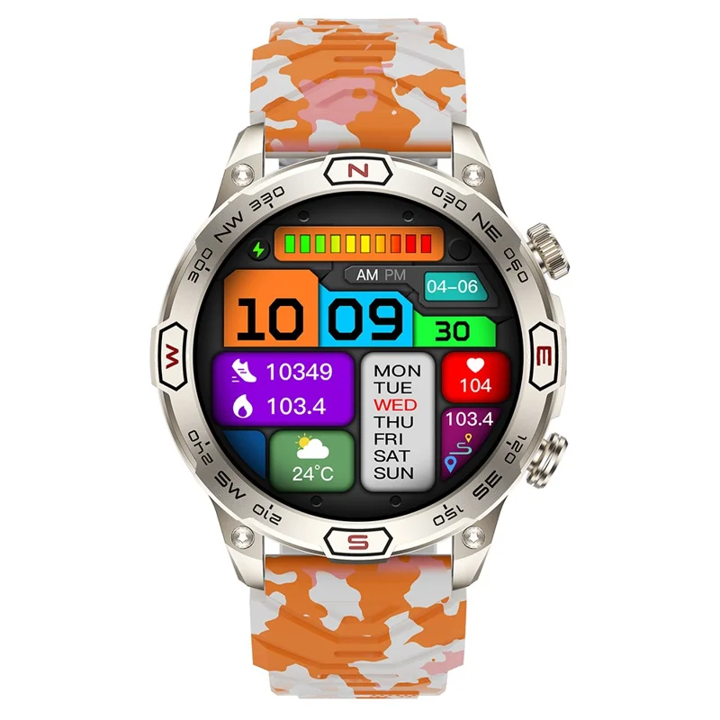 KC86 Men's Smart Watch 1ATM Waterproof Bracelet with Altitude Barometric Pressure Measurement - Orange+White