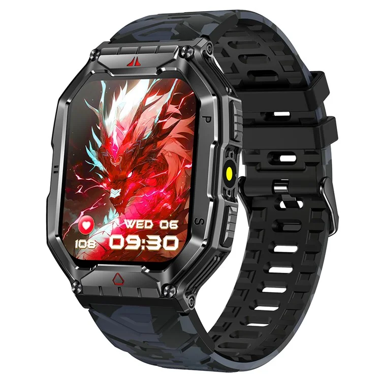 KR82 Waterproof Men's Wrist Bracelet Flashlight 2.1-Inch Screen Smart Watch for Outdoors - Black+Blue
