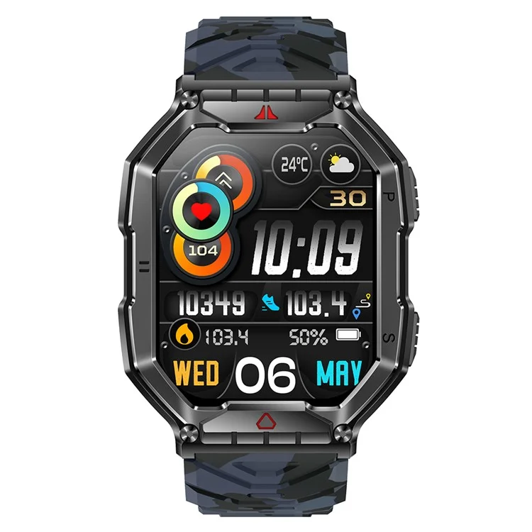 KR82 Waterproof Men's Wrist Bracelet Flashlight 2.1-Inch Screen Smart Watch for Outdoors - Black+Blue