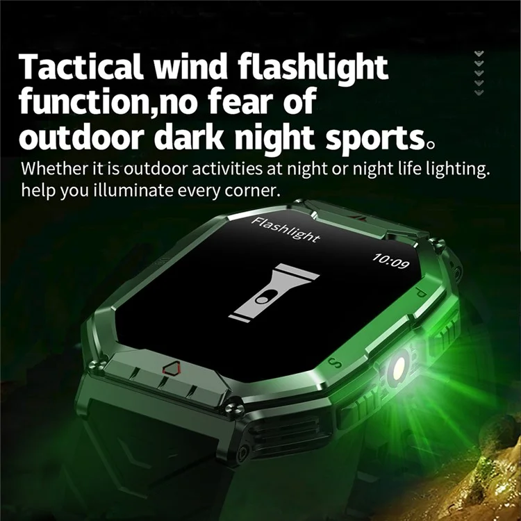KR82 Waterproof Men's Wrist Bracelet Flashlight 2.1-Inch Screen Smart Watch for Outdoors - Black+Blue