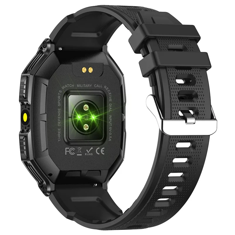 KR82 vattentät herrarmband med ficklampa 2,1 tum skärm smartklocka för utomhusbruk - Svart