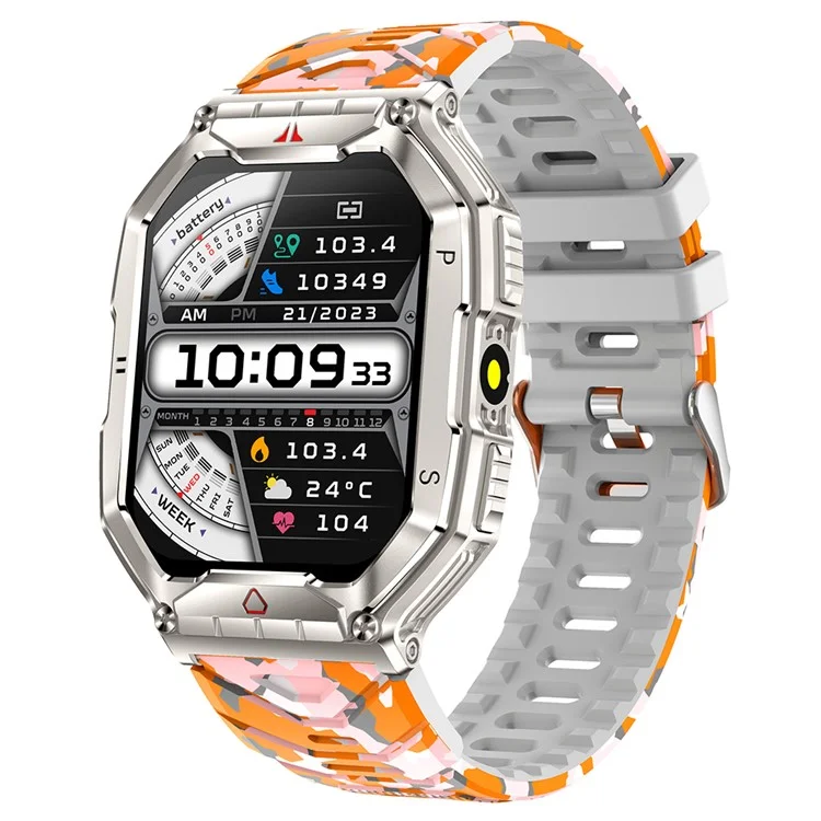 KR82 Waterproof Men's Wrist Bracelet Flashlight 2.1-Inch Screen Smart Watch for Outdoors - Orange+White