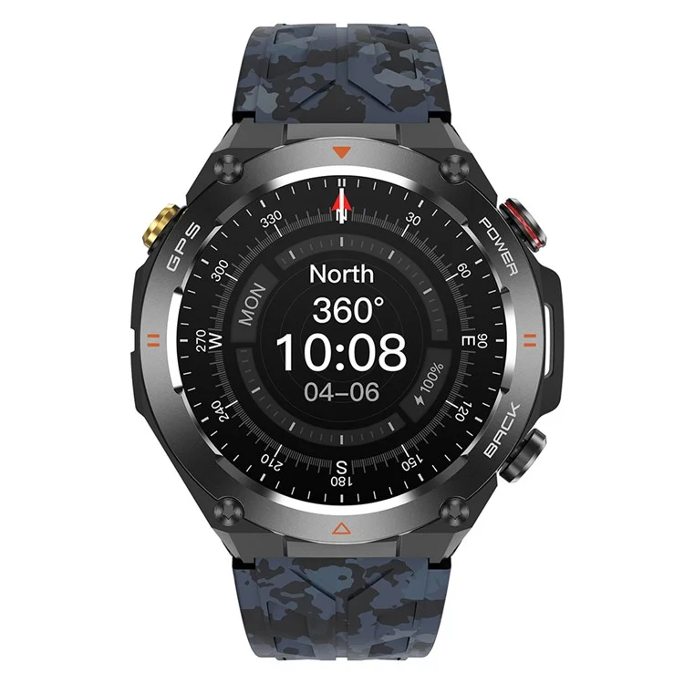 KC82 Höhenmesser Luftdruckkompass Funktion Herren Smart Watch Wasserdicht Bluetooth Anruf GPS Outdoor-Sportwatch - Schwarzer Tarnmuster 