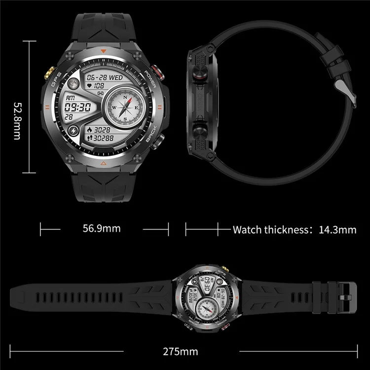 KC82 Höhenmesser Luftdruckkompass Funktion Herren Smart Watch Wasserdicht Bluetooth Anruf GPS Outdoor-Sportwatch - Schwarzer Tarnmuster 