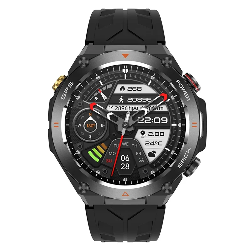 KC82 Altitude Air Pressure Compass Function Men Smart Watch Waterproof Bluetooth-compatible Call GPS Outdoor Sports Watch - Black