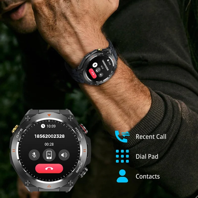 KC82 Altitude Air Pressure Compass Function Men Smart Watch Waterproof Bluetooth-compatible Call GPS Outdoor Sports Watch - Black