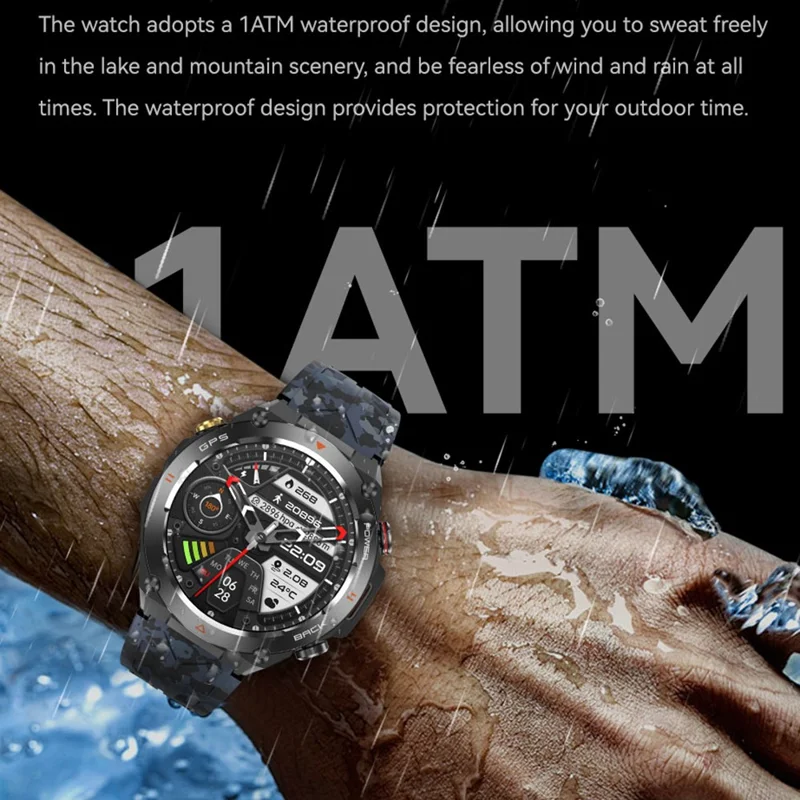 KC82 Altitude Air Pressure Compass Function Men Smart Watch Waterproof Bluetooth-compatible Call GPS Outdoor Sports Watch - Black