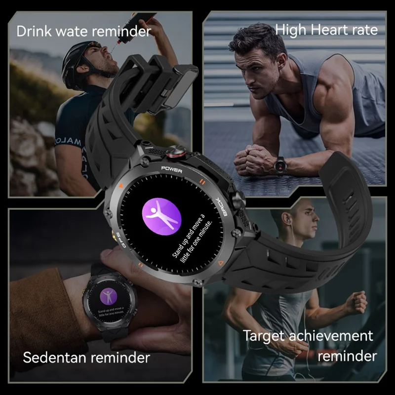 KC82 Altitude Air Pressure Compass Function Men Smart Watch Waterproof Bluetooth-compatible Call GPS Outdoor Sports Watch - Black