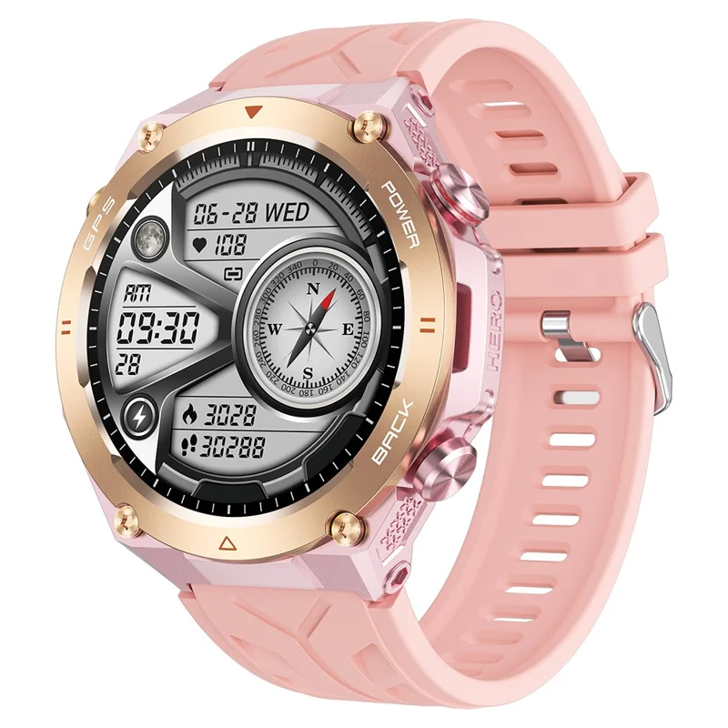KC82 Altitude Air Pressure Compass Function Men Smart Watch Waterproof Bluetooth-compatible Call GPS Outdoor Sports Watch - Pink